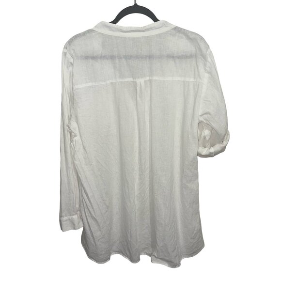 Elieen Fisher 100% Irish Linen Off White Long Sleeve Button Down Blouse Sz L - Picture 6 of 14